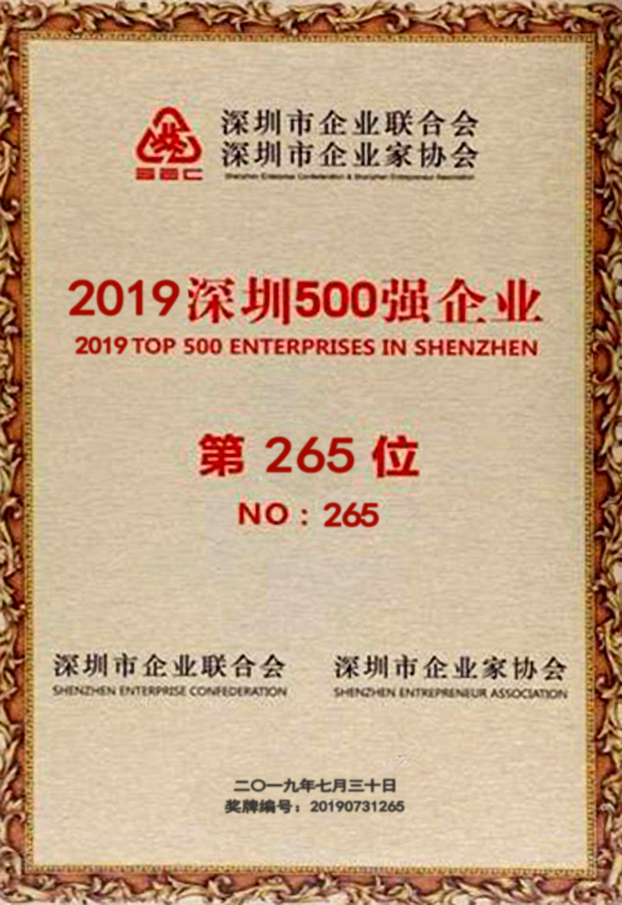深圳500强企业第265位